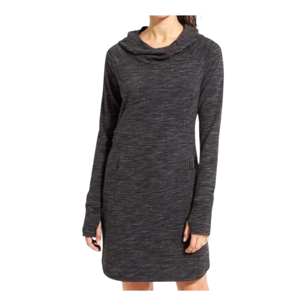 Athleta Gray French Terry Hoodie Dress Cowl Neck Collar Thumbholes Pockets Large